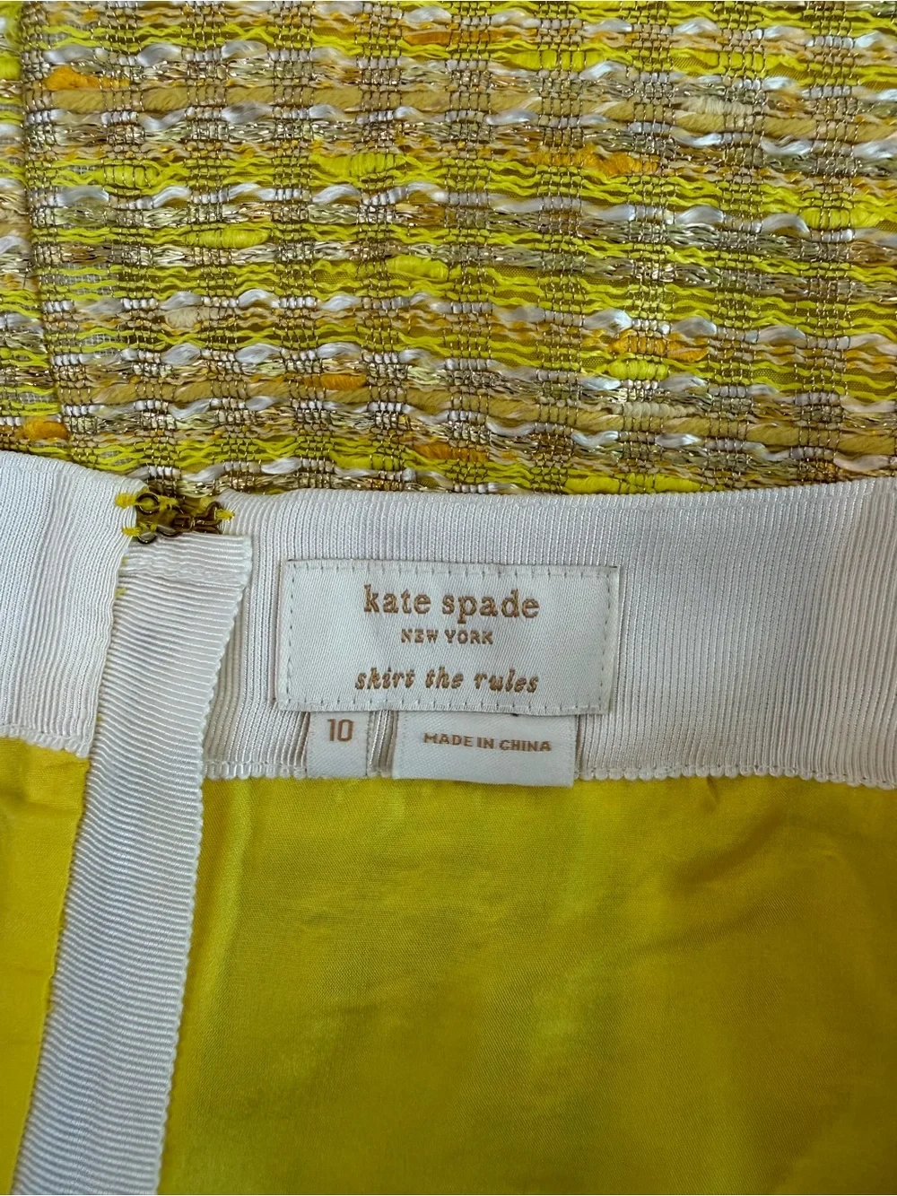 kate spade Yellow Tweed Mini Skirt with White Waistband